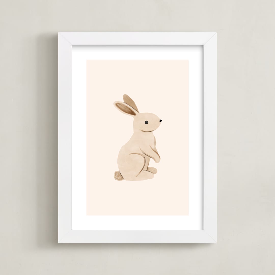 "Baby Rabbit" - Art Print in Beige by Vivian Yiwing - Framed