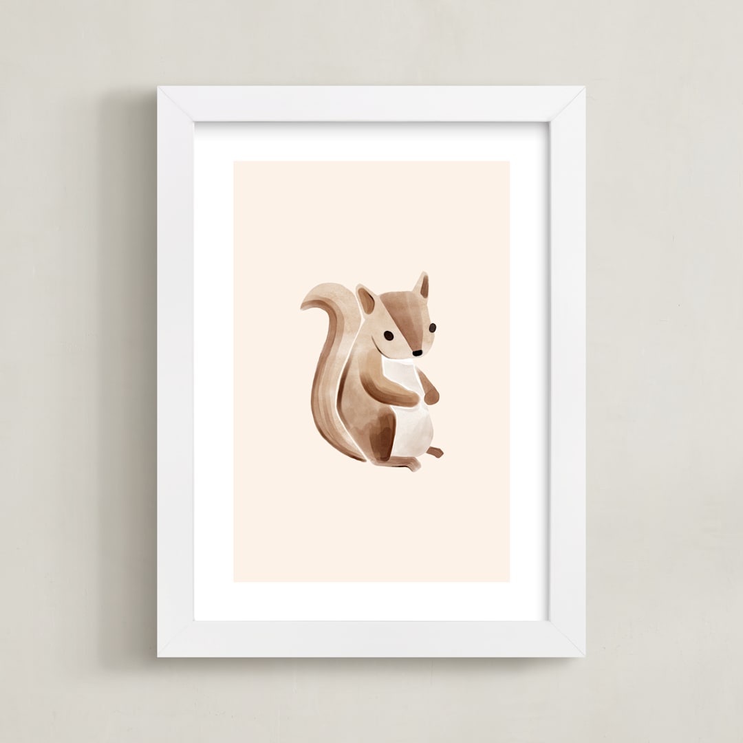 "Baby Squirrel" - Art Print in Beige by Vivian Yiwing - Framed