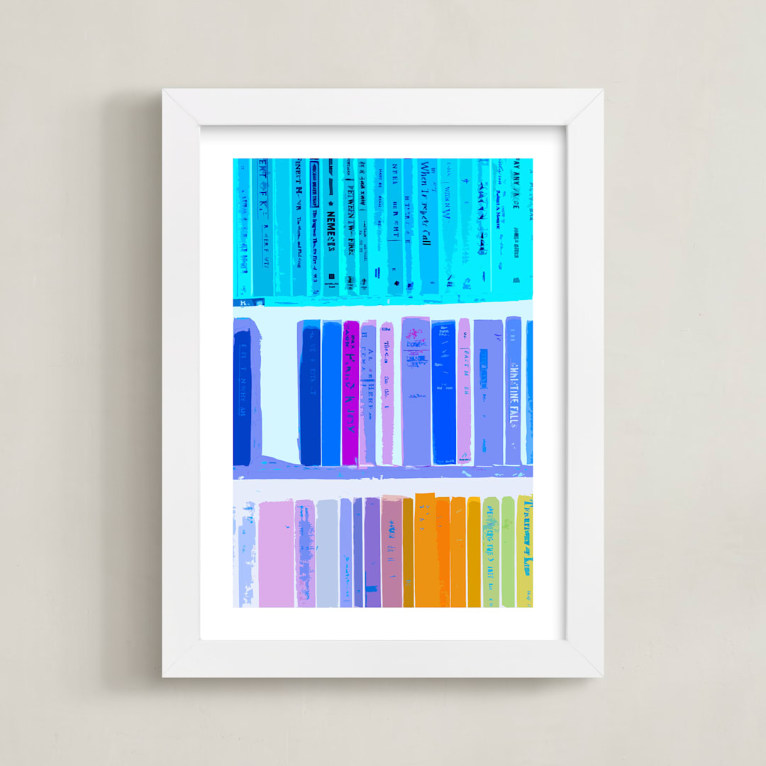 "Rainbow of Books" - Art Print in Rainbow by Kaitlin Rebesco - Framed