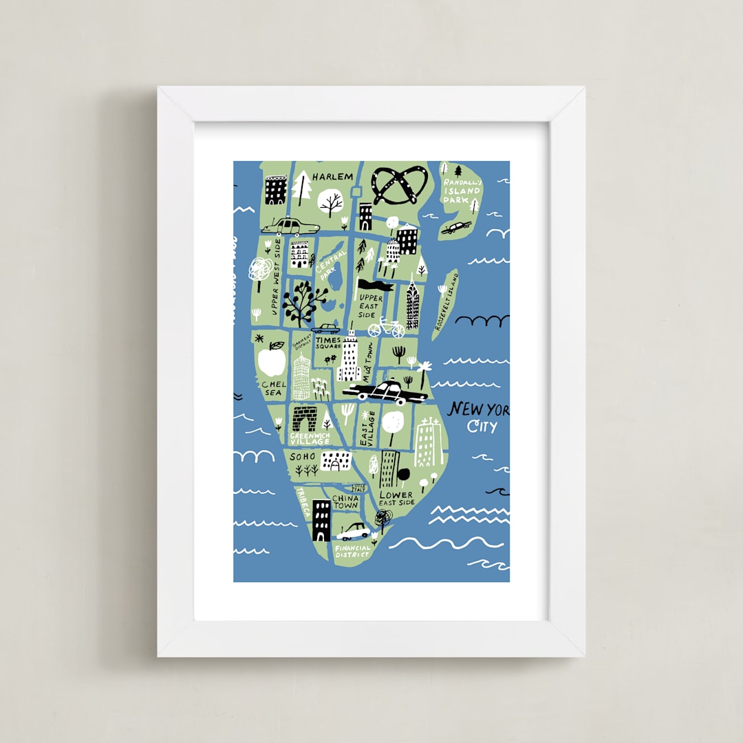 "I love New York" - Art Print in Ocean Blue by Jordan Sondler - Framed