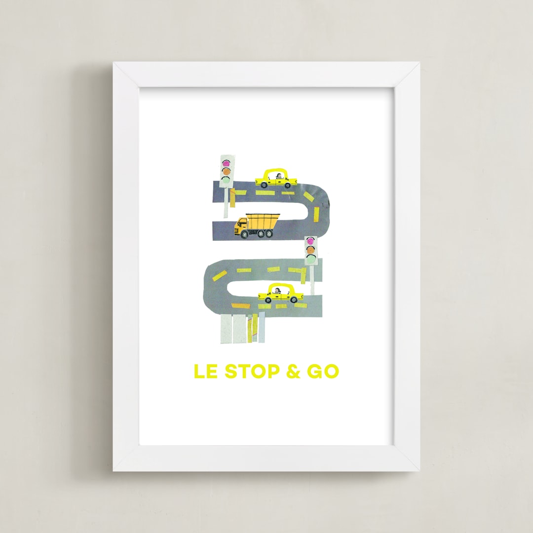 "Le Stop and Go" - Art Print in Honeybee Yellow by Jenna Skead - Framed