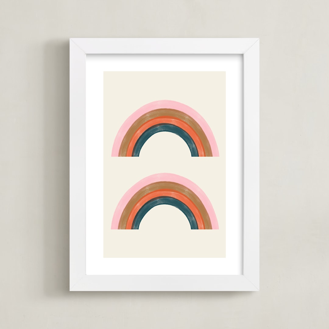 "Double Vintage Rainbow" - Art Print in Delicate Pink by Emanuela Carratoni - Framed