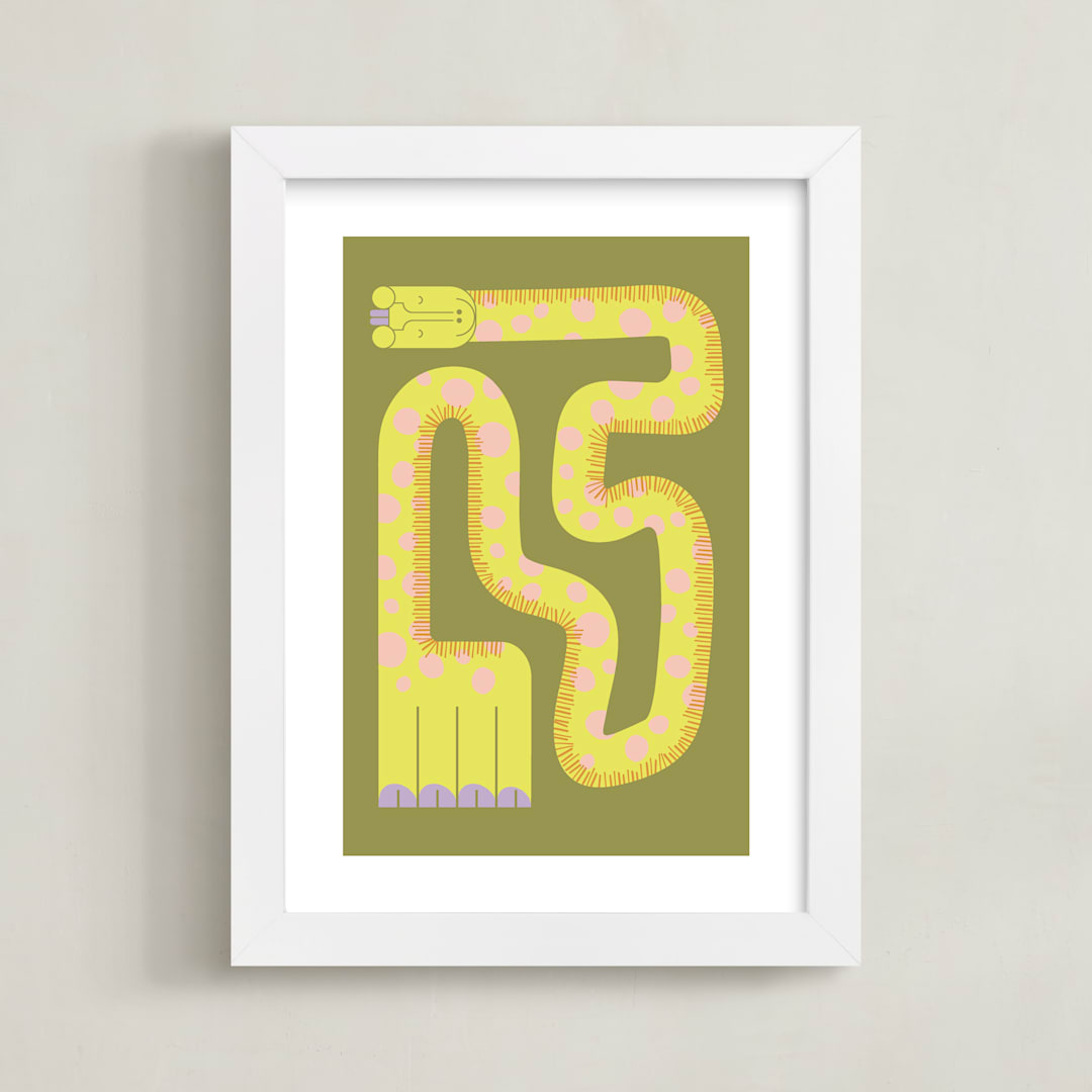 "Twisty Giraffe" - Art Print in Moss by Ampersand Design Studio - Framed