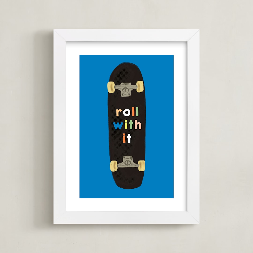 "roll with it" - Art Print in blue by Baumbirdy - Framed