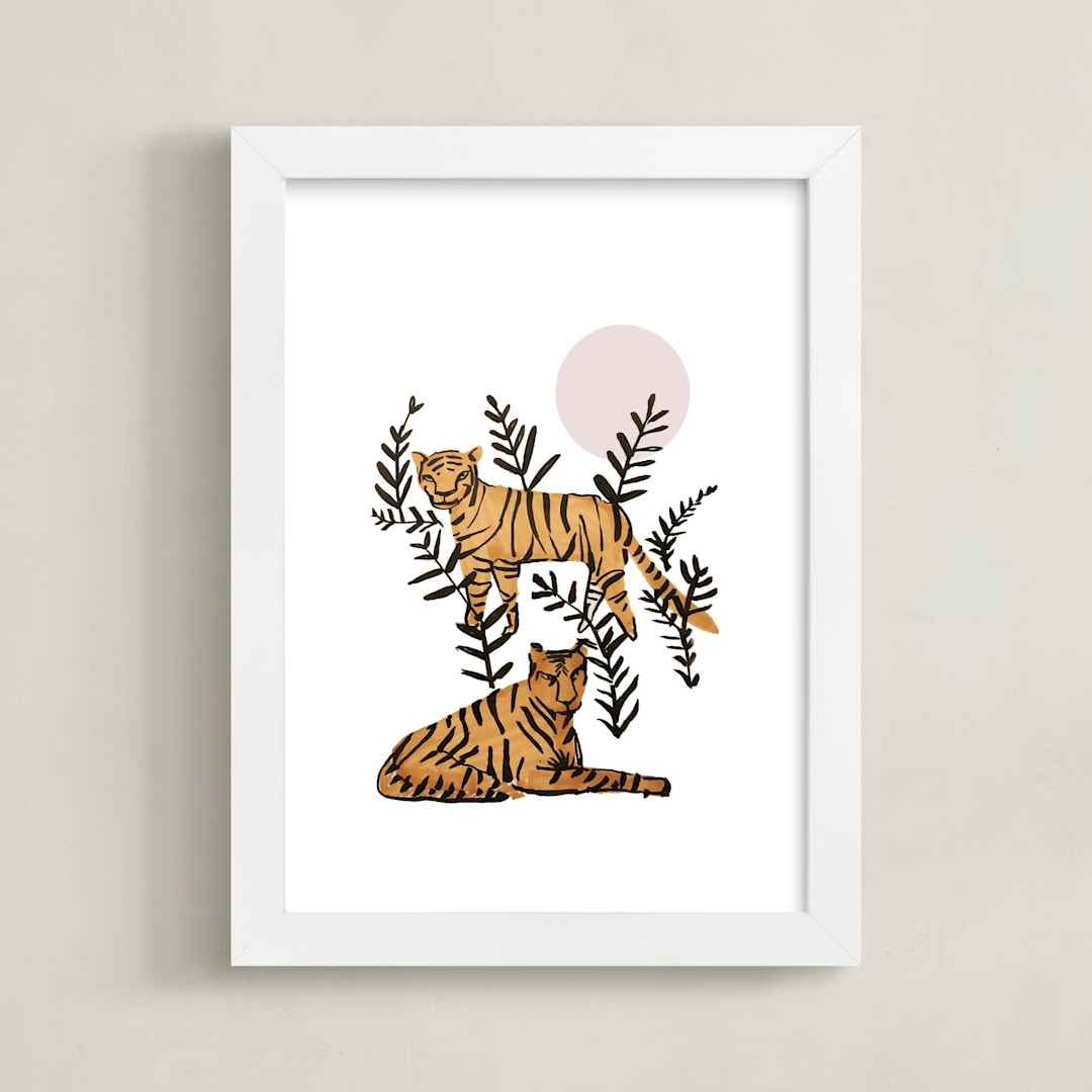 "Tigers in Tulum" - Art Print in Gold Spark by Jenna Skead - Framed