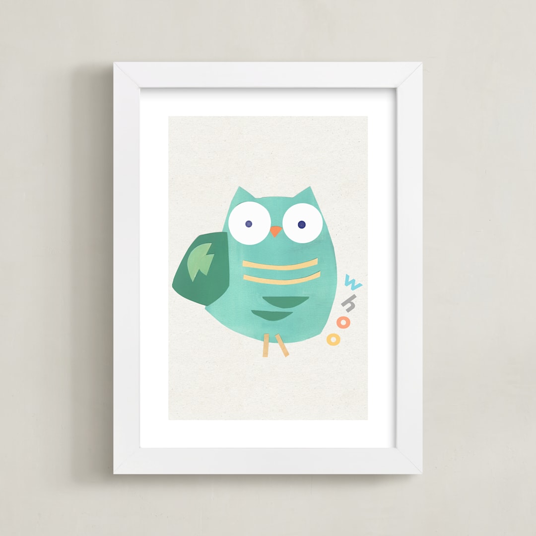 "Happy Owl" - Art Print in Owl Mint by AlisonJerry - Framed