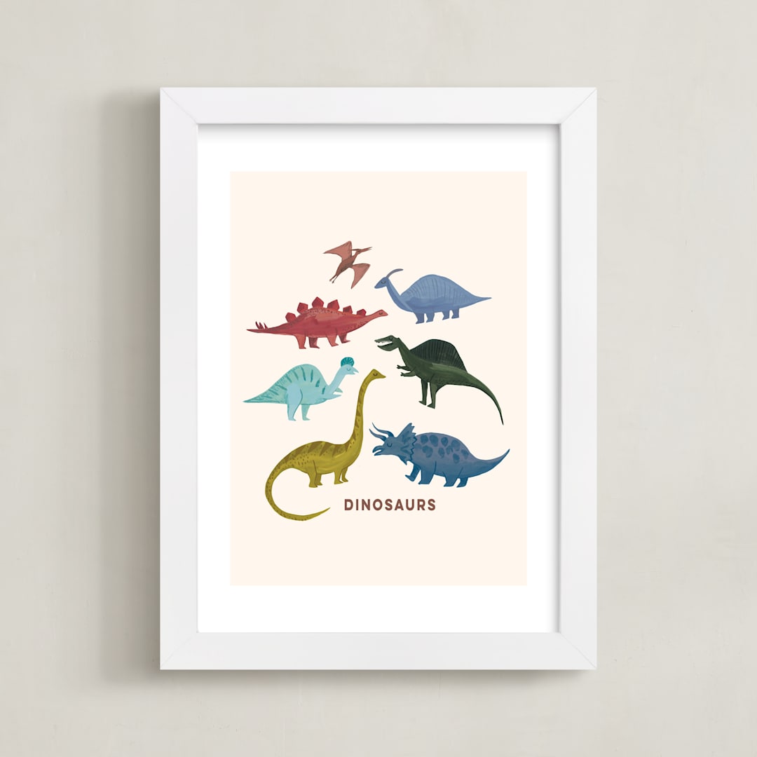 "Dinosaurs in color" - Art Print in Sand by Teju Reval - Framed