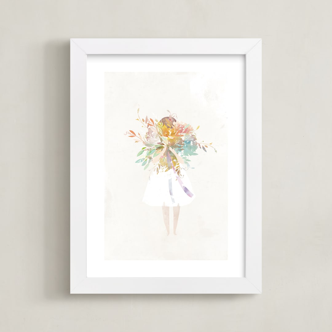 "The Flower Girl" - Art Print in Ivory by Lori Wemple - Framed