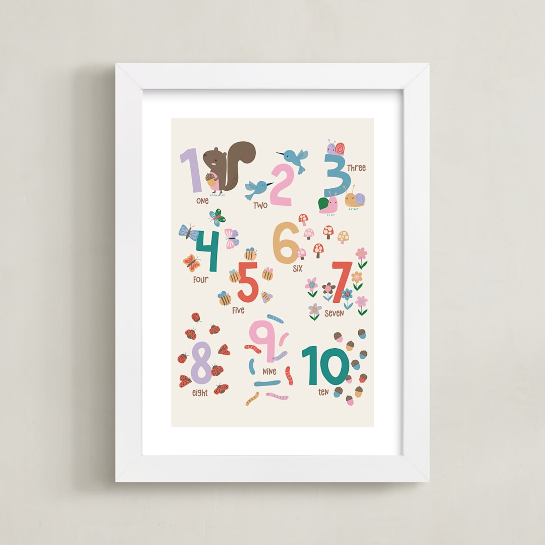 "Garden Numbers" - Art Print in Soft Garden by Vera Lim - Framed