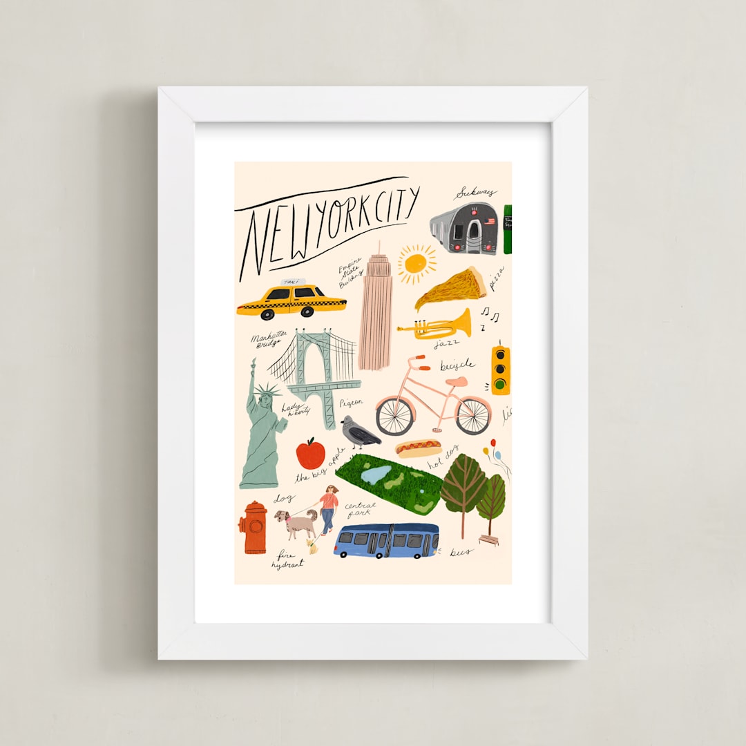 "NYC" - Art Print in Manhattan Cream by Sierra Lee - Framed
