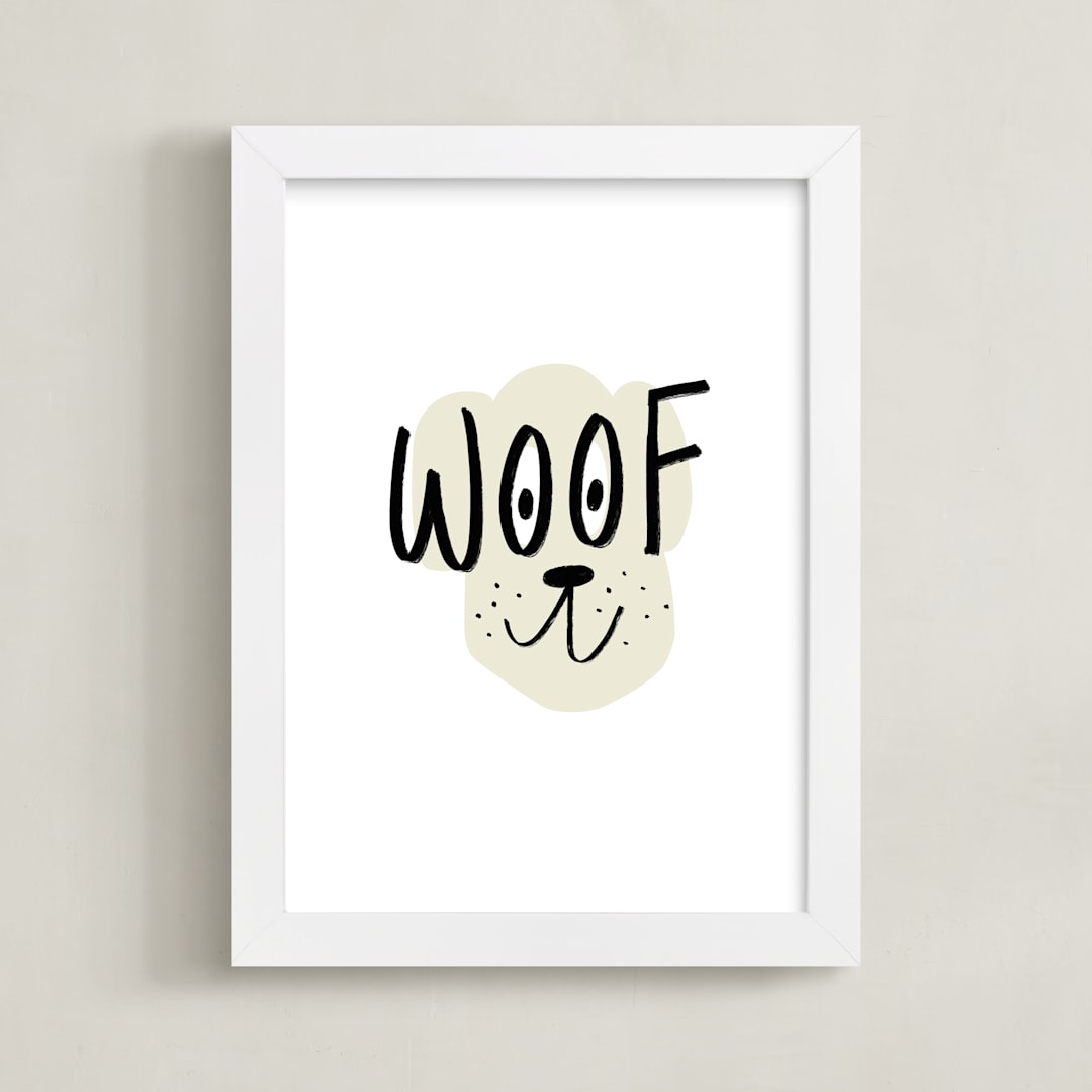 "Basic Woof" - Art Print in Sand by Pixel and Hank - Framed