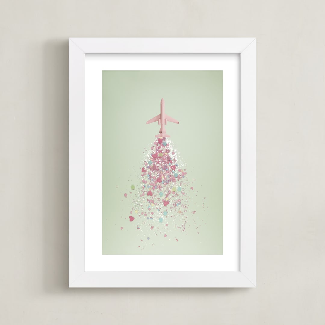 "Go All the Places" - Art Print in Pink on Mint by Chill Day Studio - Framed