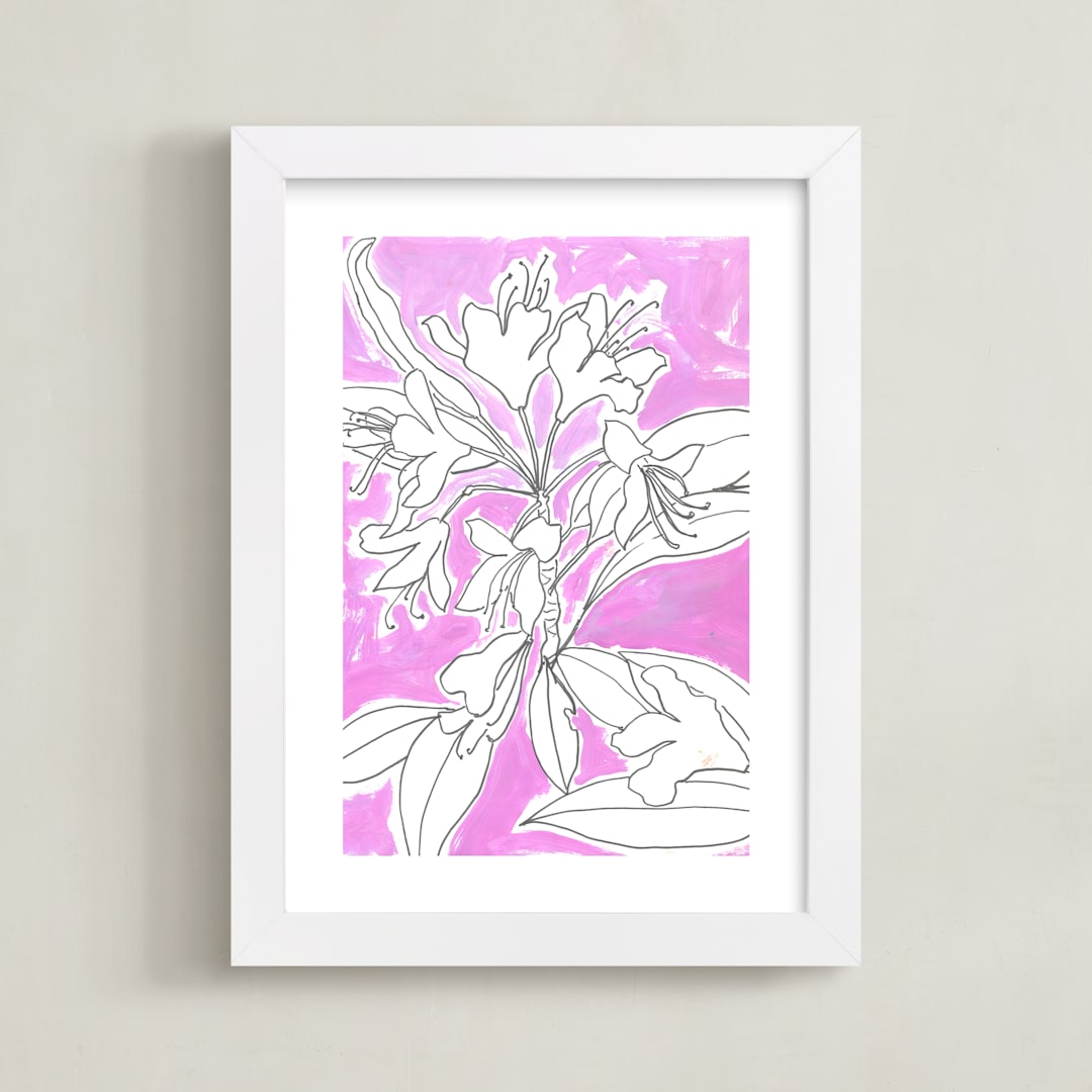 "Lush Botanical Gallery II" - Art Print in Violet Pink Azalea by Lise Gulassa - Framed