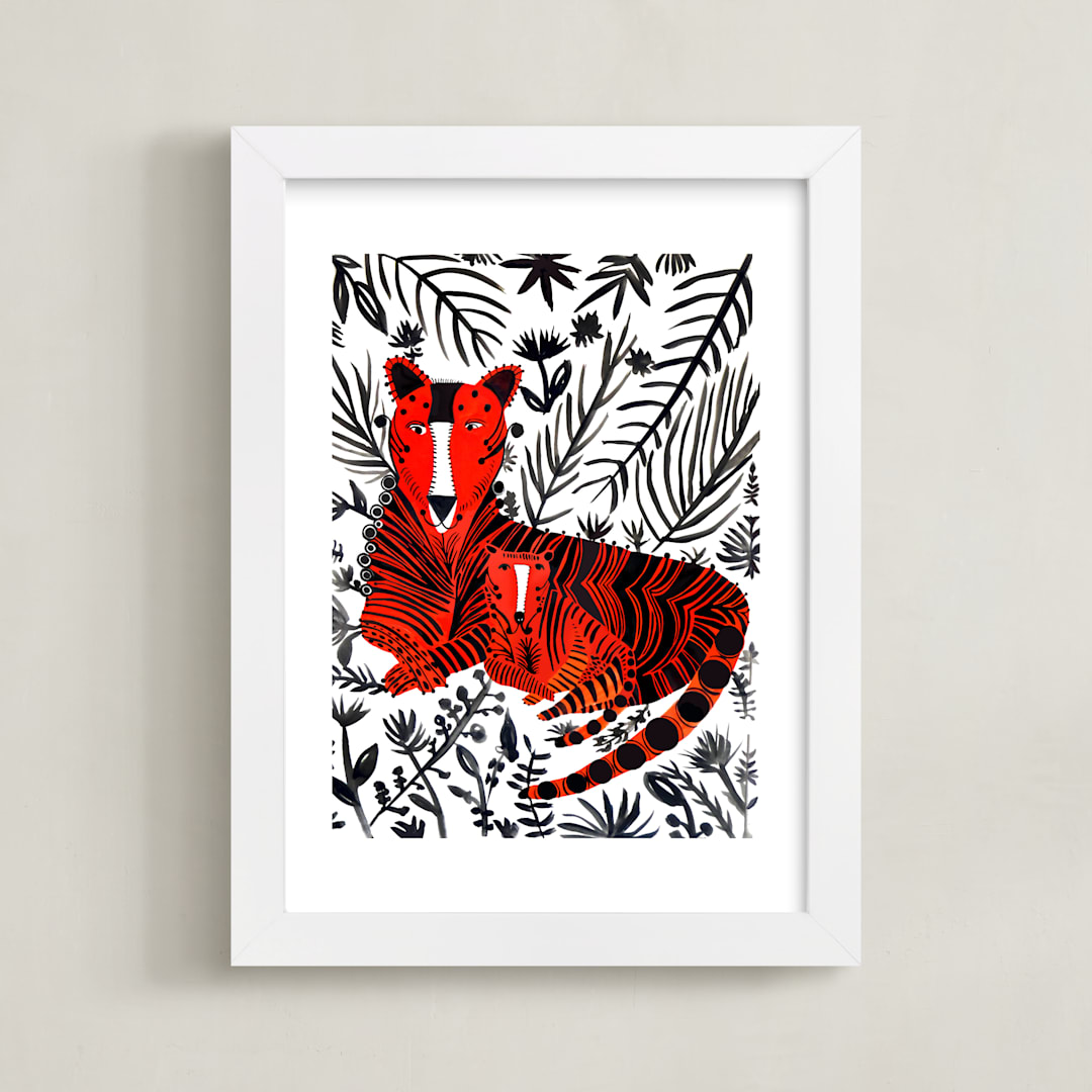 "Jubilant Corral Tigers" - Art Print in orange by marcia biasiello - Framed