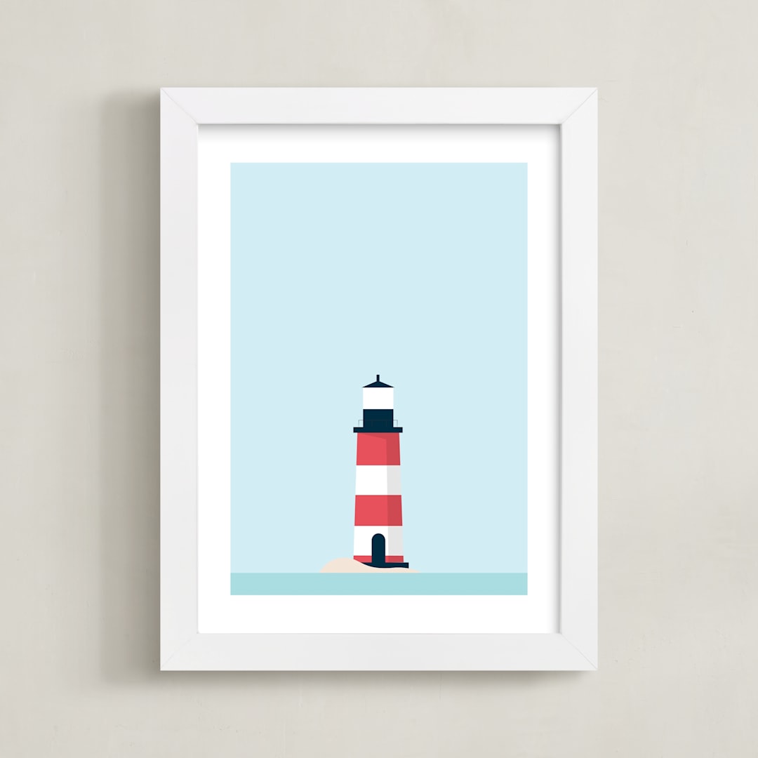 "Sea Side I" - Art Print in Sea Blue by David Michuki - Framed