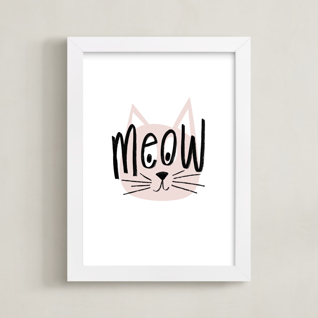 "Basic Meow" - Art Print in Blush by Pixel and Hank - Framed