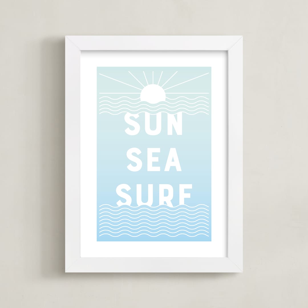 "Seaside Vibes" - Art Print in Sky Blue by Lisa McLean - Framed