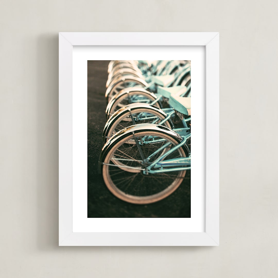 "Let's All Ride" - Art Print in Light Blue by ALICIA BOCK - Framed