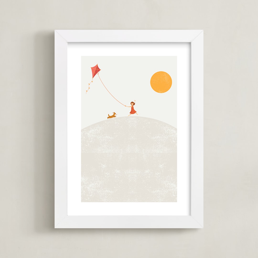 "Over the Hill" - Art Print in Happy Orange by David Michuki - Framed
