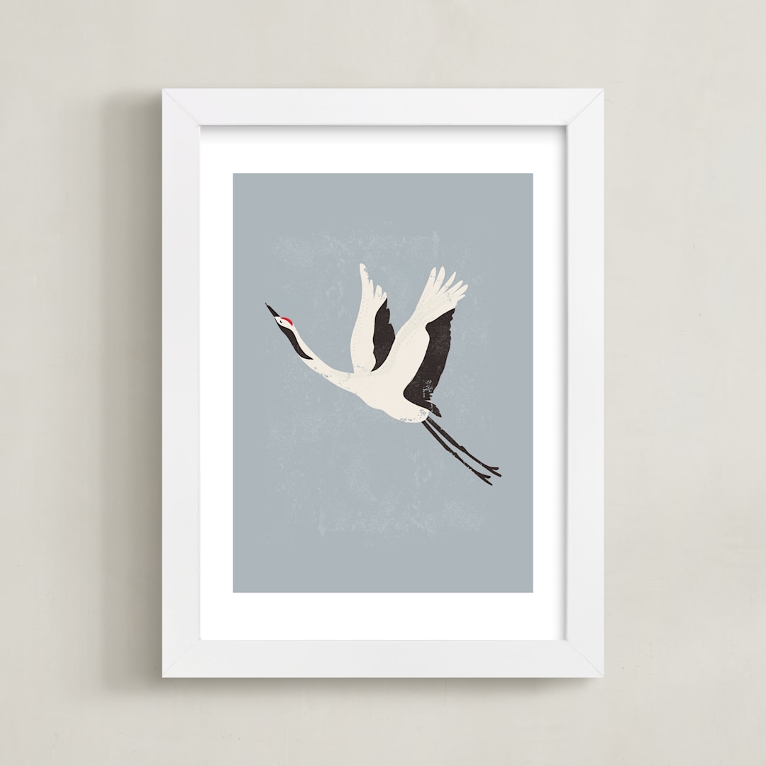 "Take Flight" - Art Print in Dusty Blue by Vera Lim - Framed