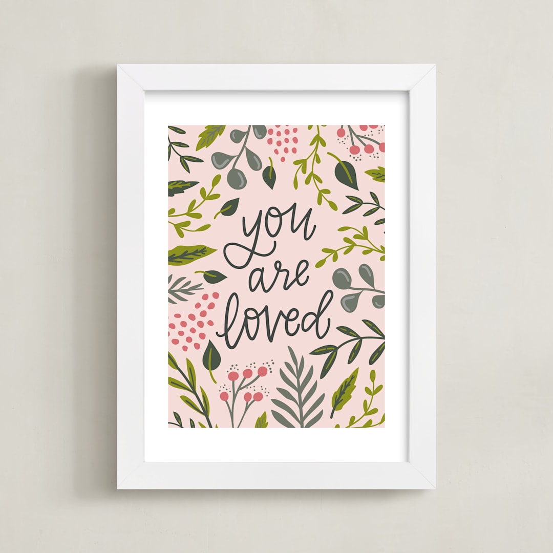 "You Are Loved - Floral" - Art Print in Blush Pink by Alexa Zurcher - Framed