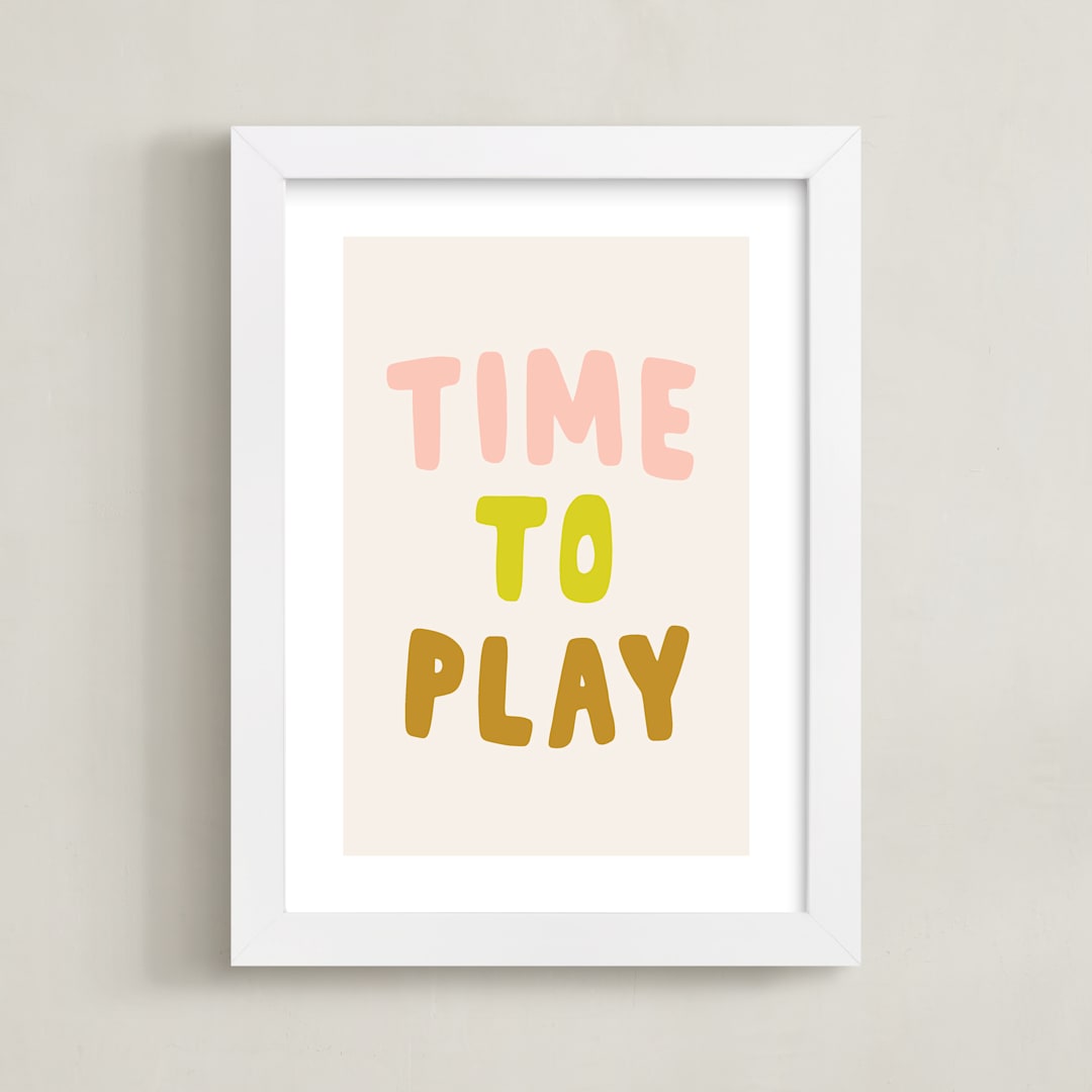 "Time to Play" - Art Print in Peach by Alicia Schultz - Framed