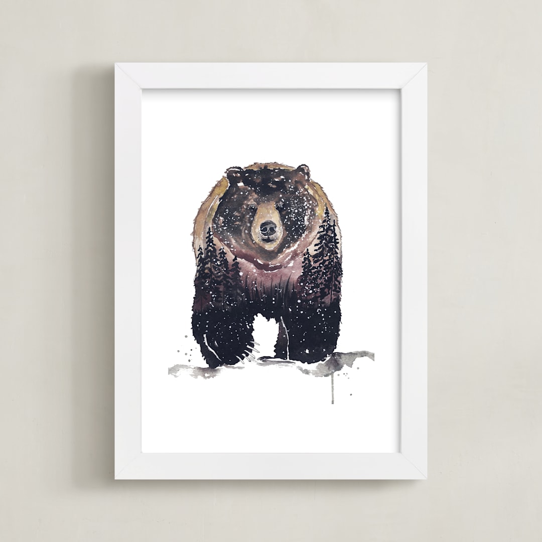 "Nature Bear" - Art Print in Brown by Kelsey McNatt - Framed