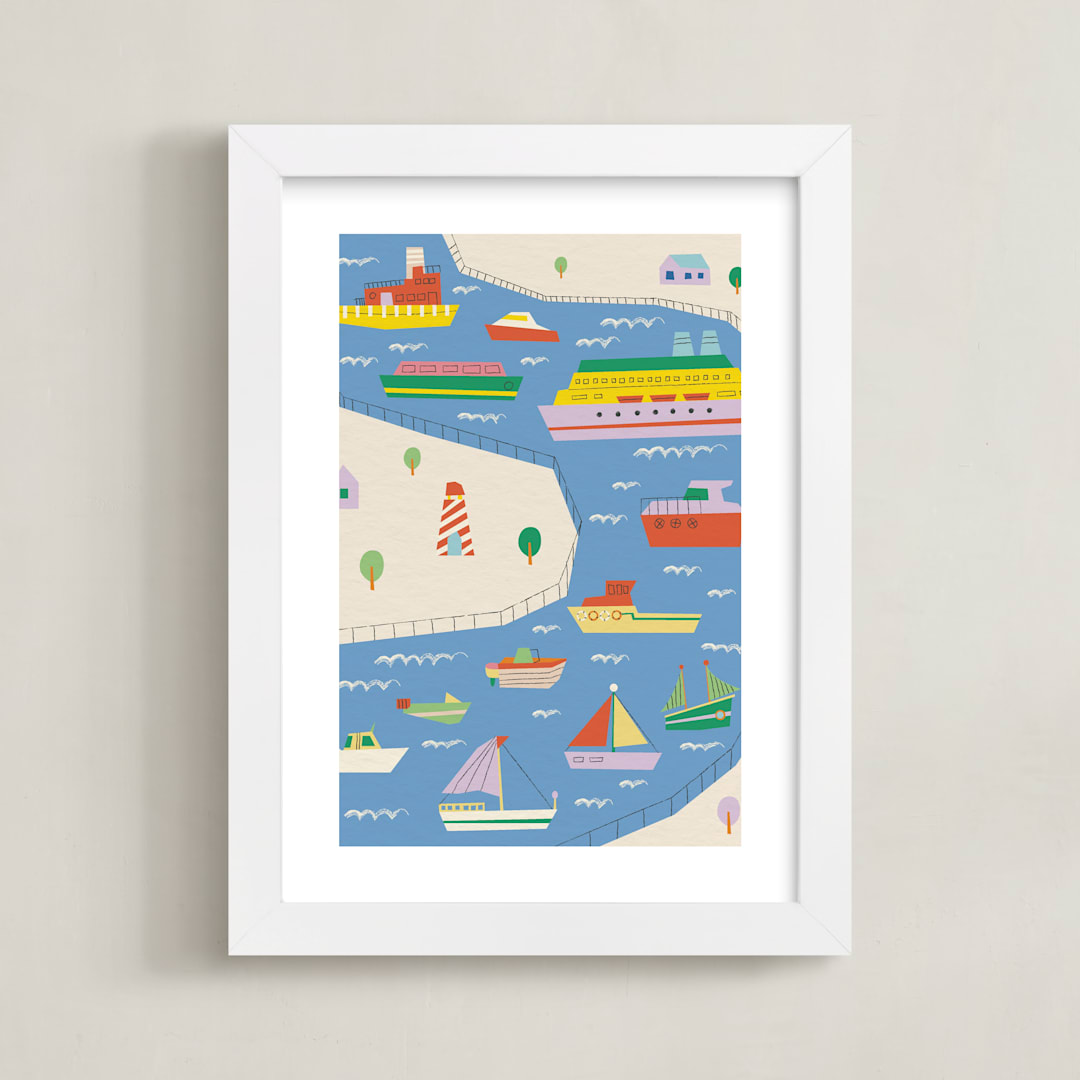 "Sail Aboard" - Art Print in Aqua by Kartika Paramita - Framed