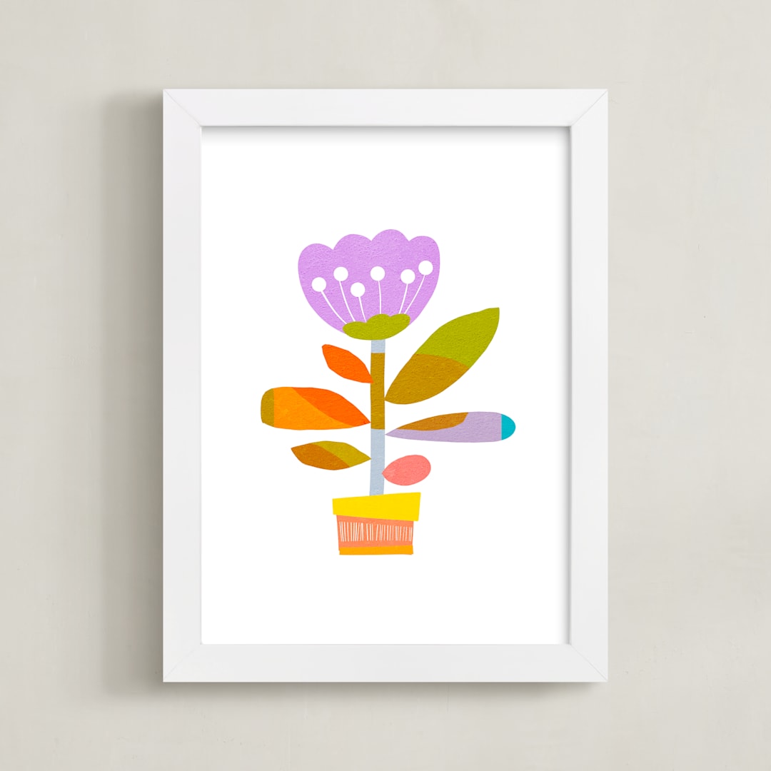 "The Happiest Flower " - Art Print in Cotton Lilac by Dominique Vari - Framed
