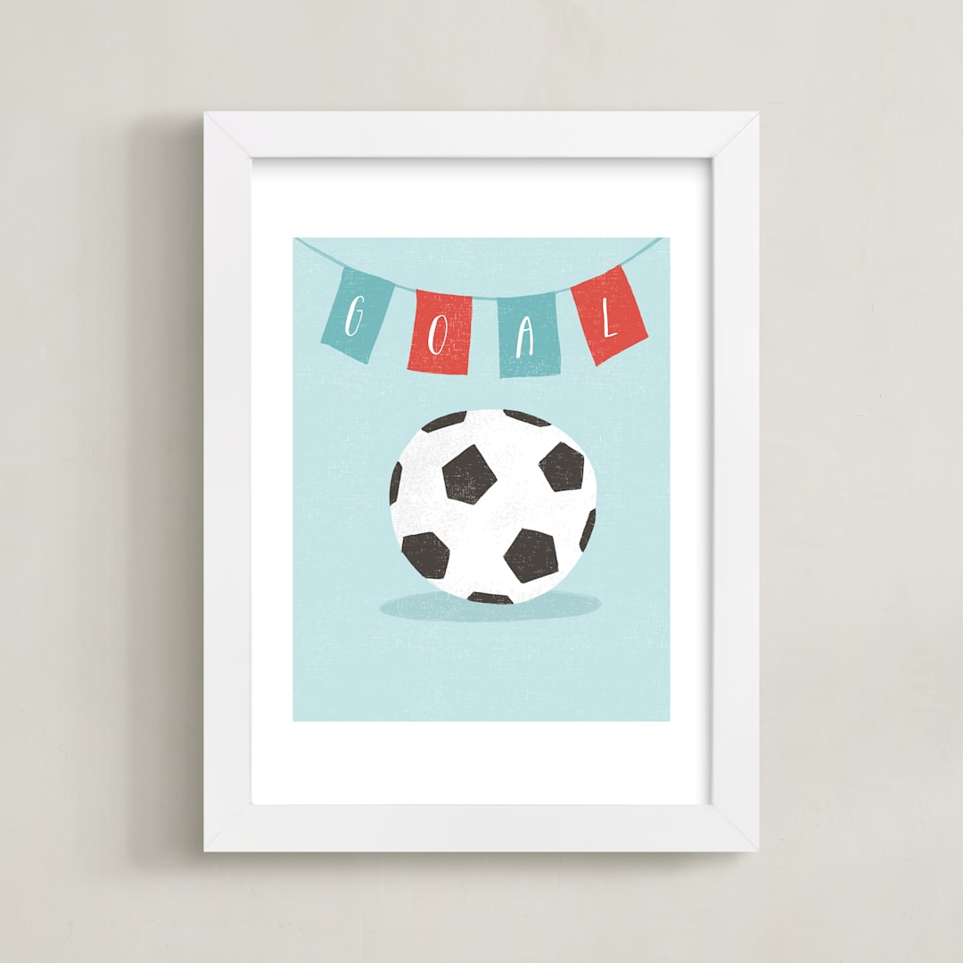 "Goooooaaaall!!!" - Art Print in Aqua by merry mack creative - Framed