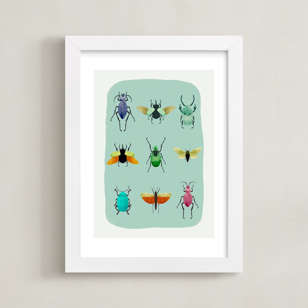 "insect collection" - Art Print in Mint by Morgan Kendall - Framed