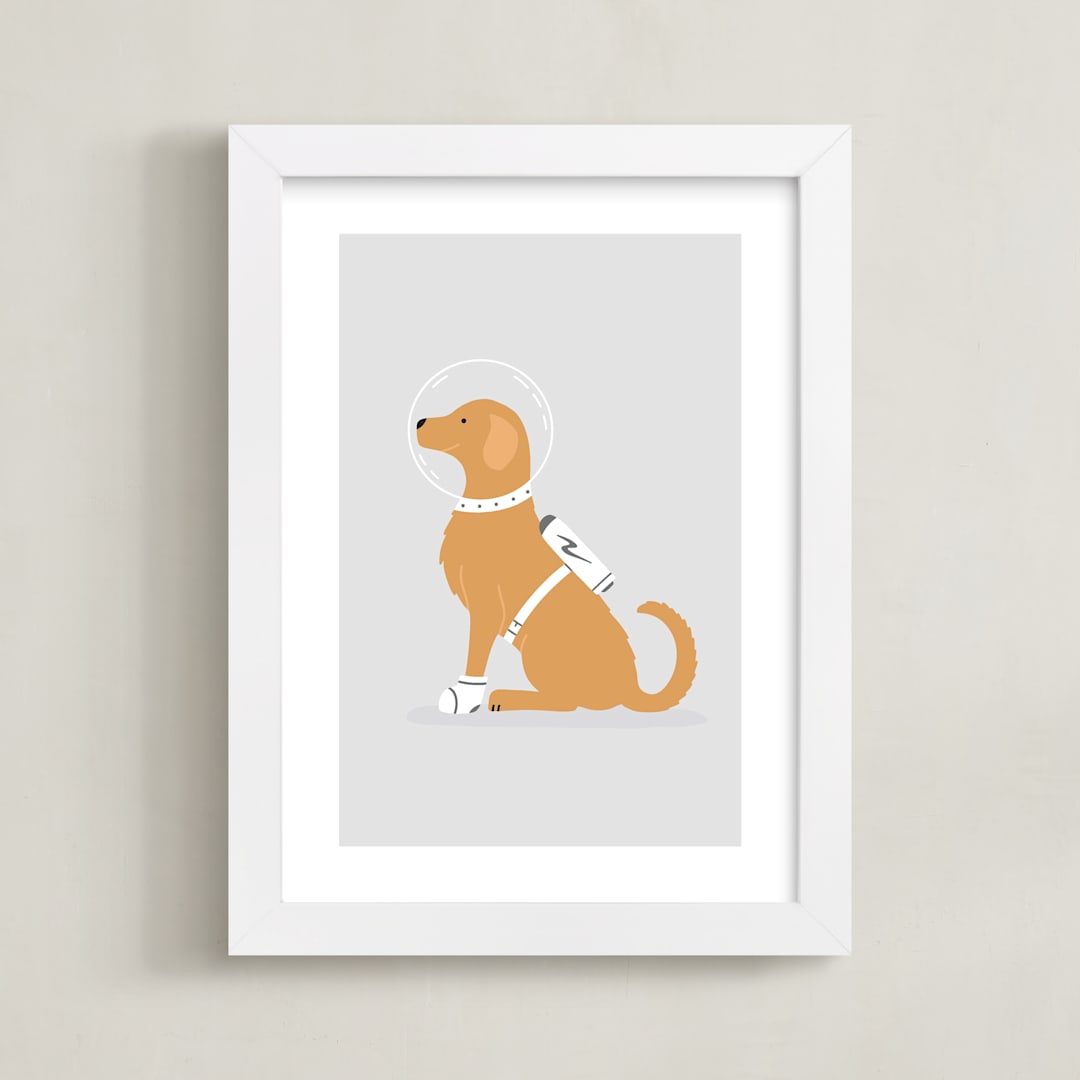 "Astronaut Retriever" - Art Print in Moonscape by Ashley Presutti Beasley - Framed
