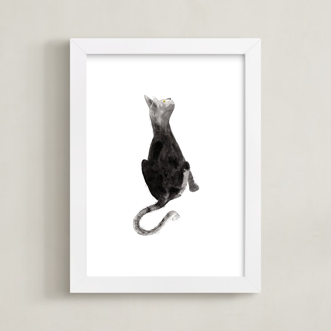 "Sumi Cat" - Art Print in Sumi Ink by Papernoten - Framed