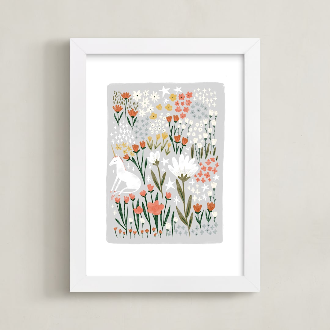 "Unicorn Garden" - Art Print in ash by Hannah Williams - Framed