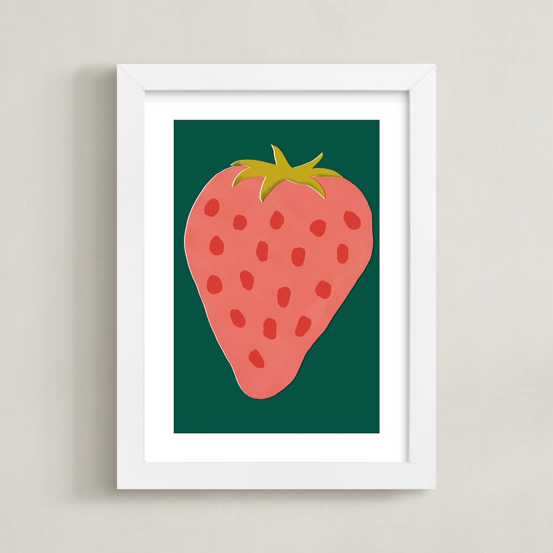 "Berry in Summer" - Art Print in Forest Green by Zhanet Rosenova - Framed