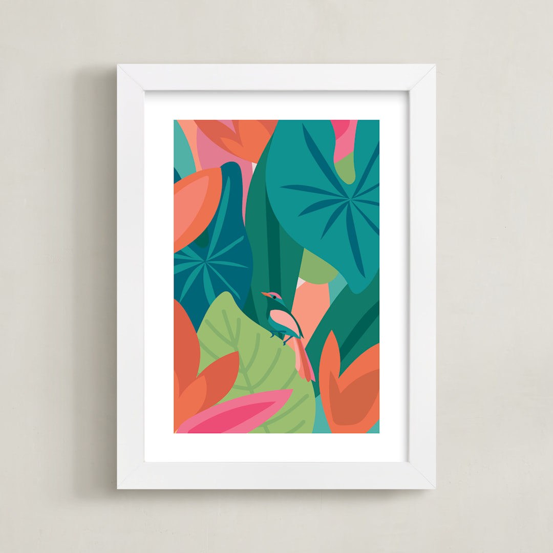 "Bold Jungle Bird" - Art Print in Jade by Zani van Zyl - Framed