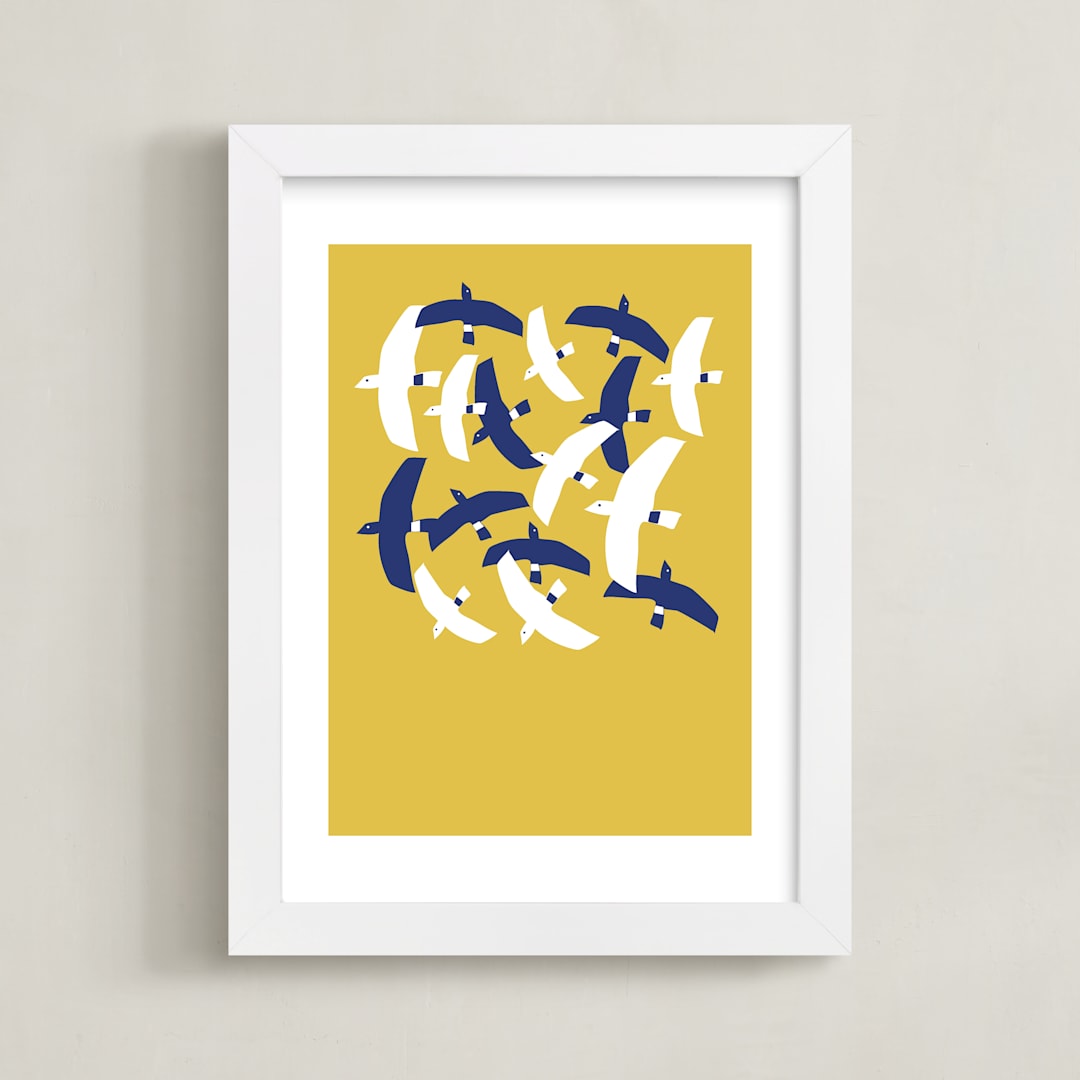 "Fiep's Flock" - Art Print in Canary Yellow by Jenna Skead - Framed