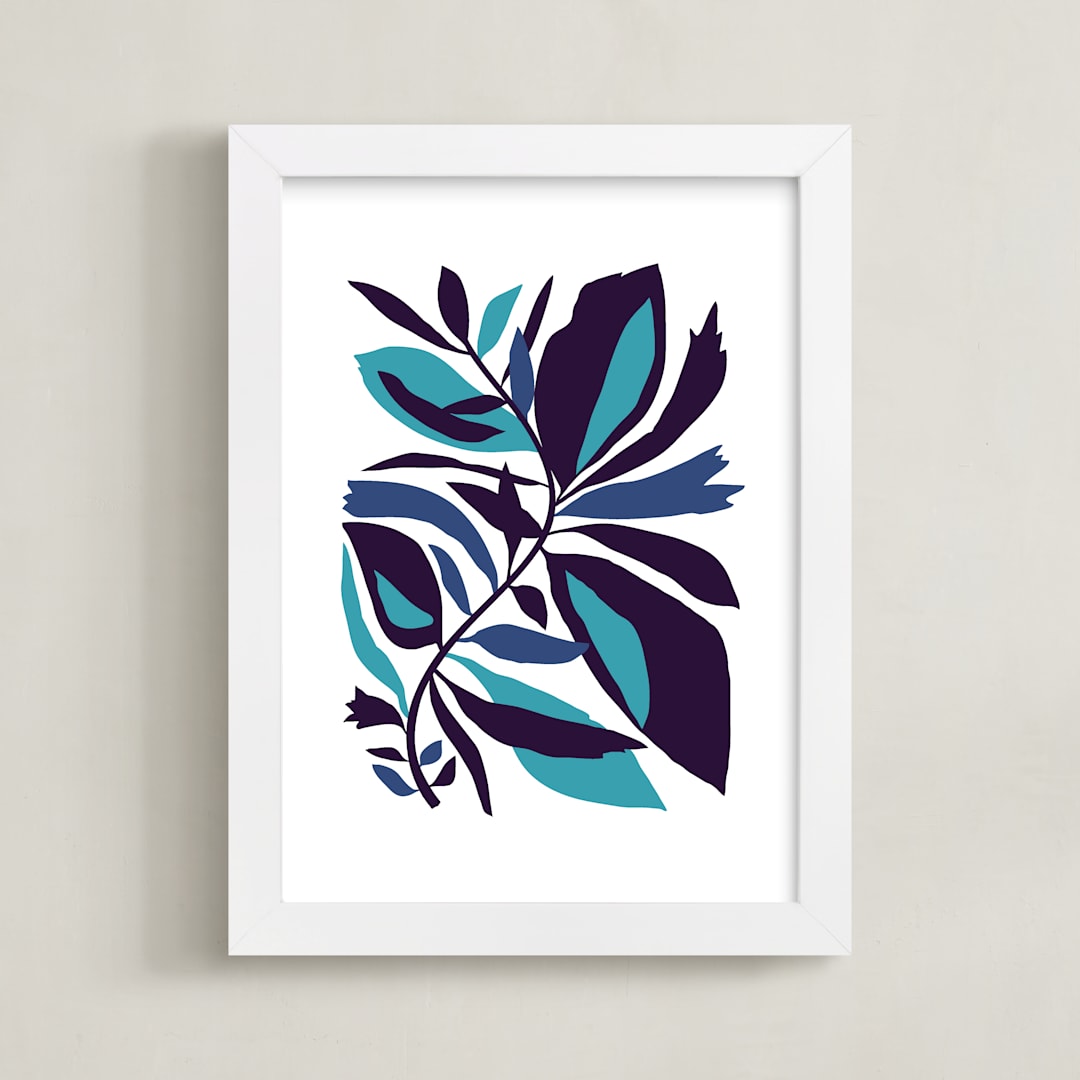 "Foliage" - Art Print in Teal Blue by Daniela - Framed
