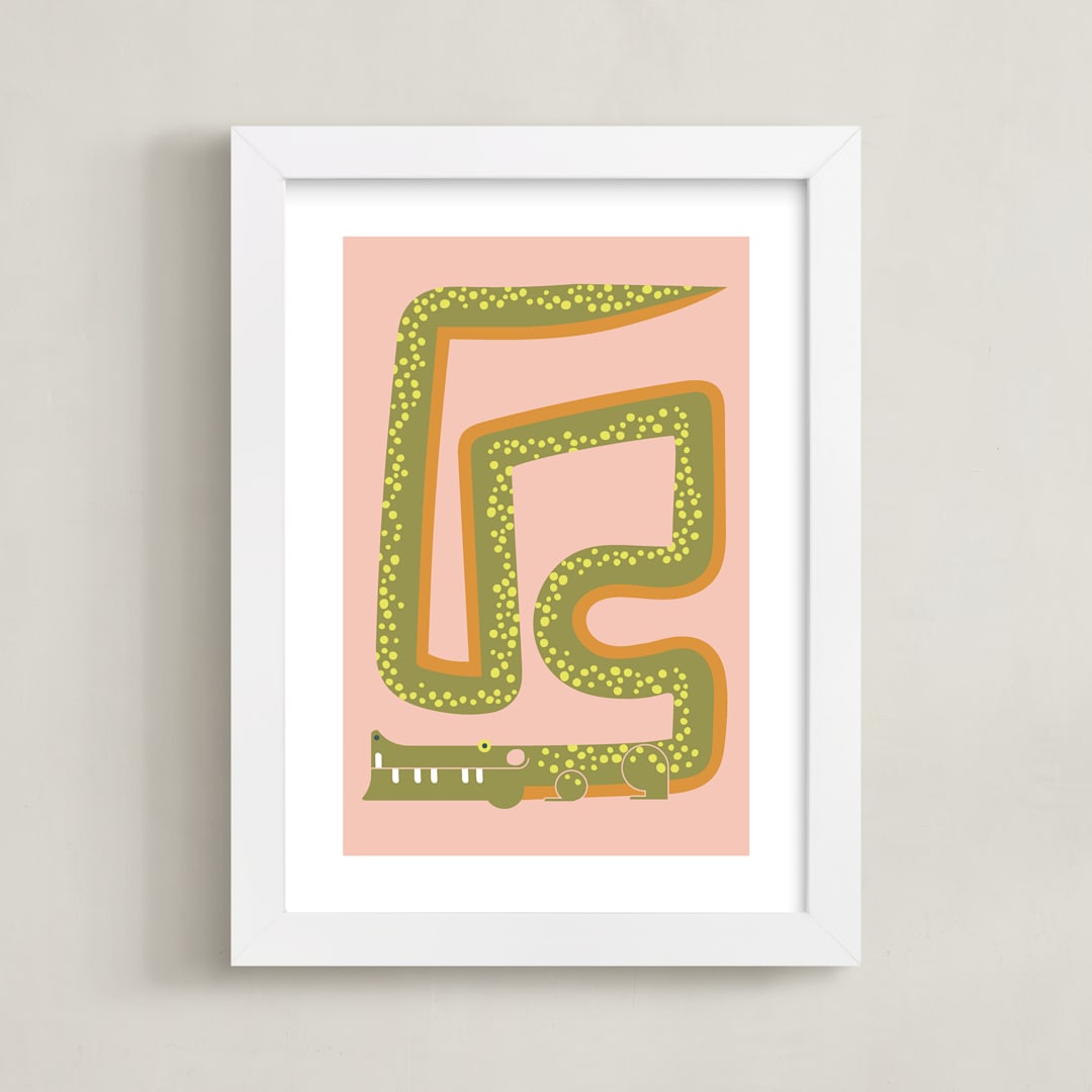 "Twisty Alligator" - Art Print in Moss by Ampersand Design Studio - Framed
