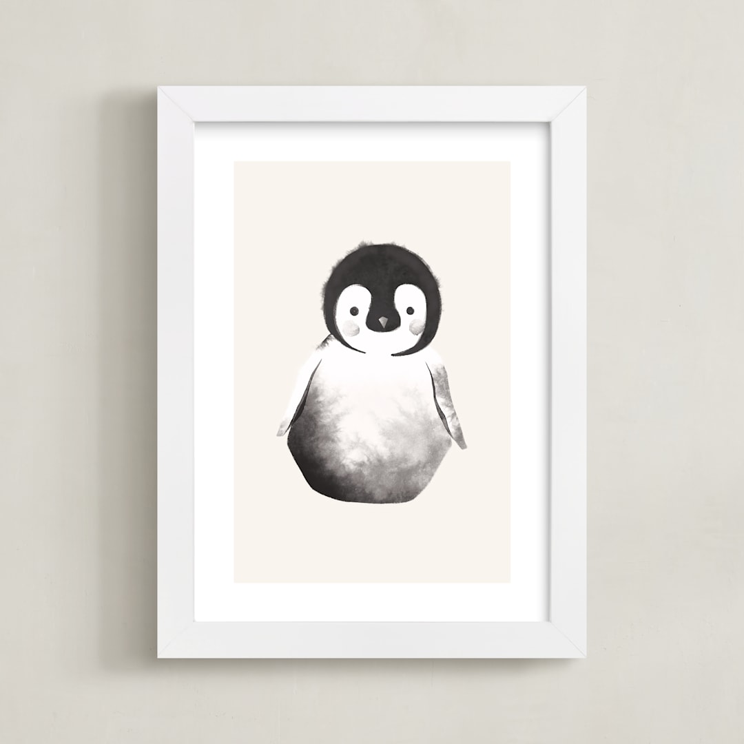 "baby penguin" - Art Print in Beige by Vivian Yiwing - Framed