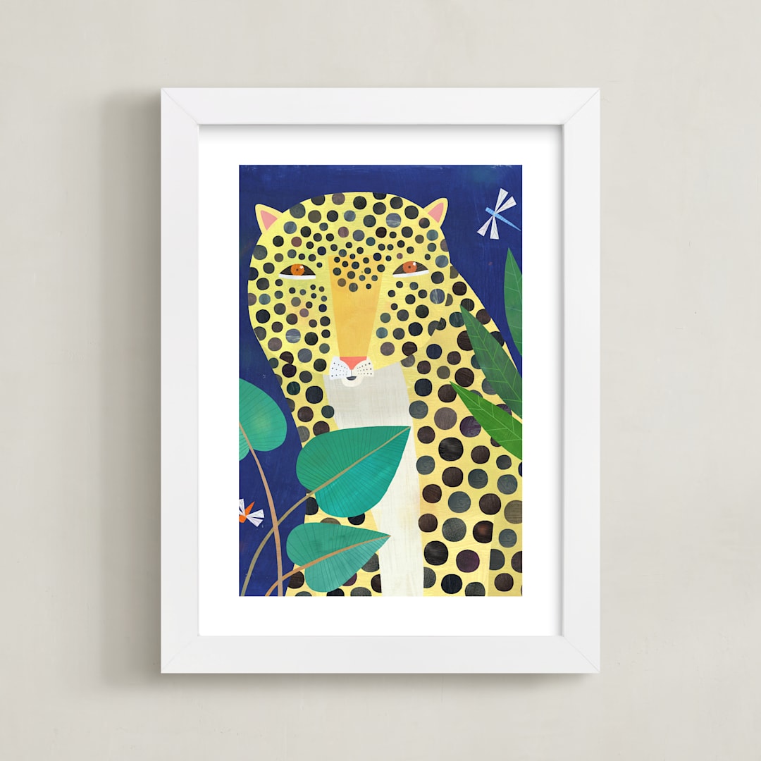 "Jungle Leopard" - Art Print in Dark Blue by melanie mikecz - Framed