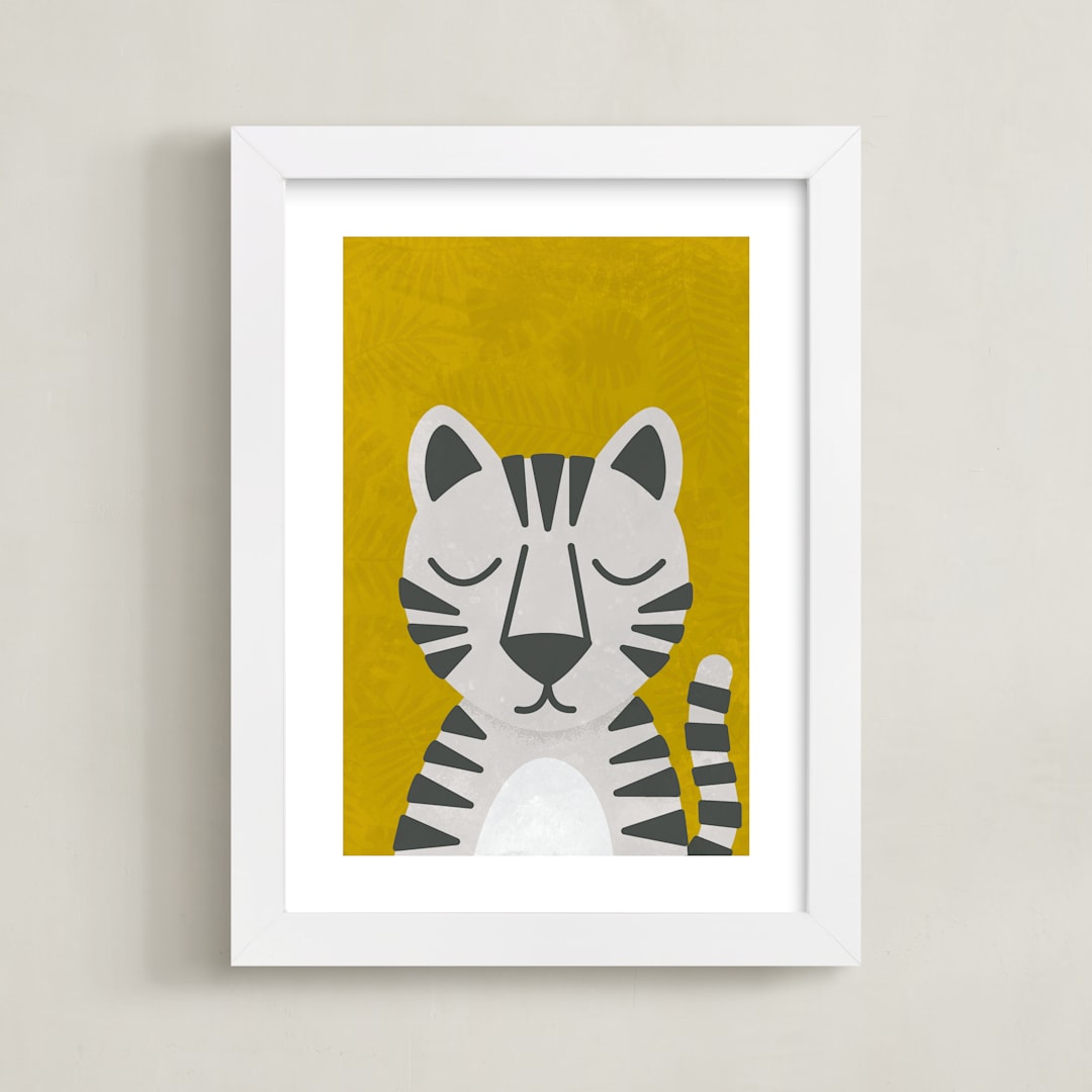 "White Bengal Tiger" - Art Print in Spicy Mustard by 2birdstone - Framed