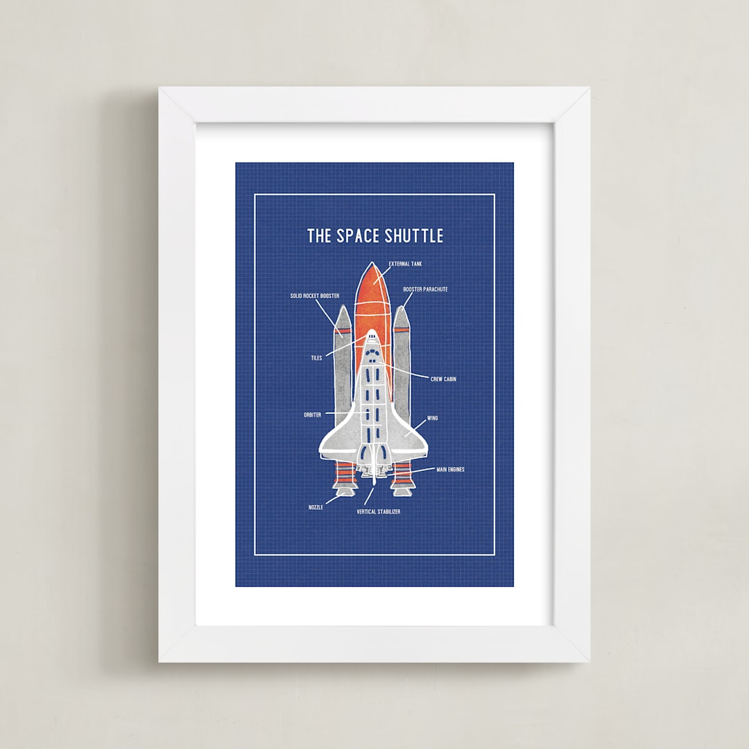 "The Space Shuttle" - Art Print in Blueprint by Meggy Masters - Framed