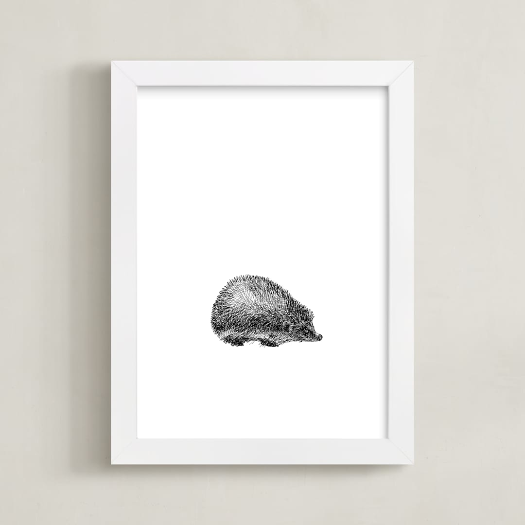 "pétit hérisson" - Art Print in Black by IMG_101 - Framed