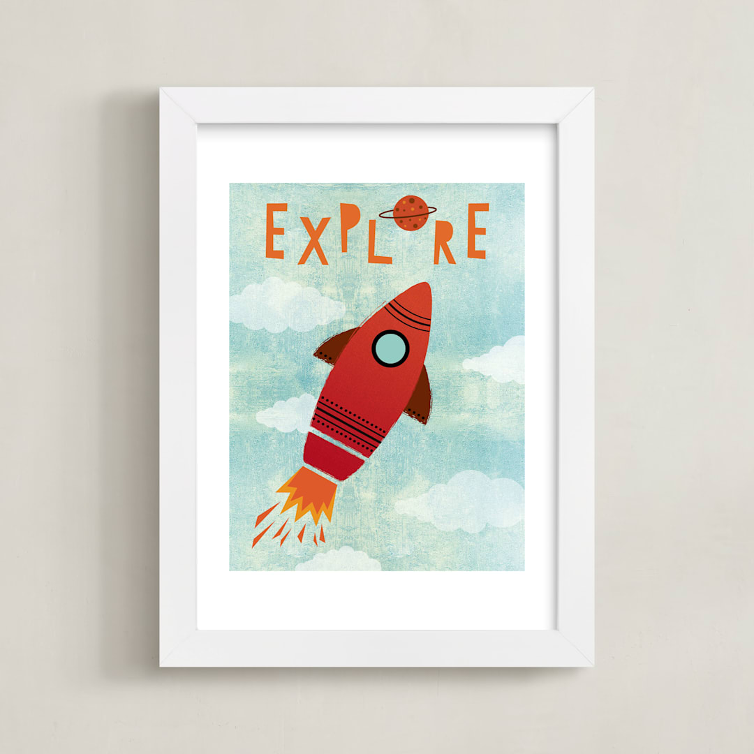 "Explore Your World" - Art Print in Rocket Red by Mansi Verma - Framed