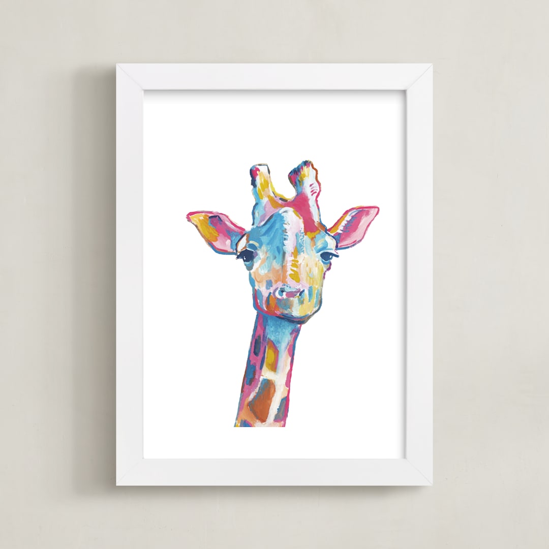 "Mr. Giraffe" - Art Print in Cotton Candy by Makewells - Framed
