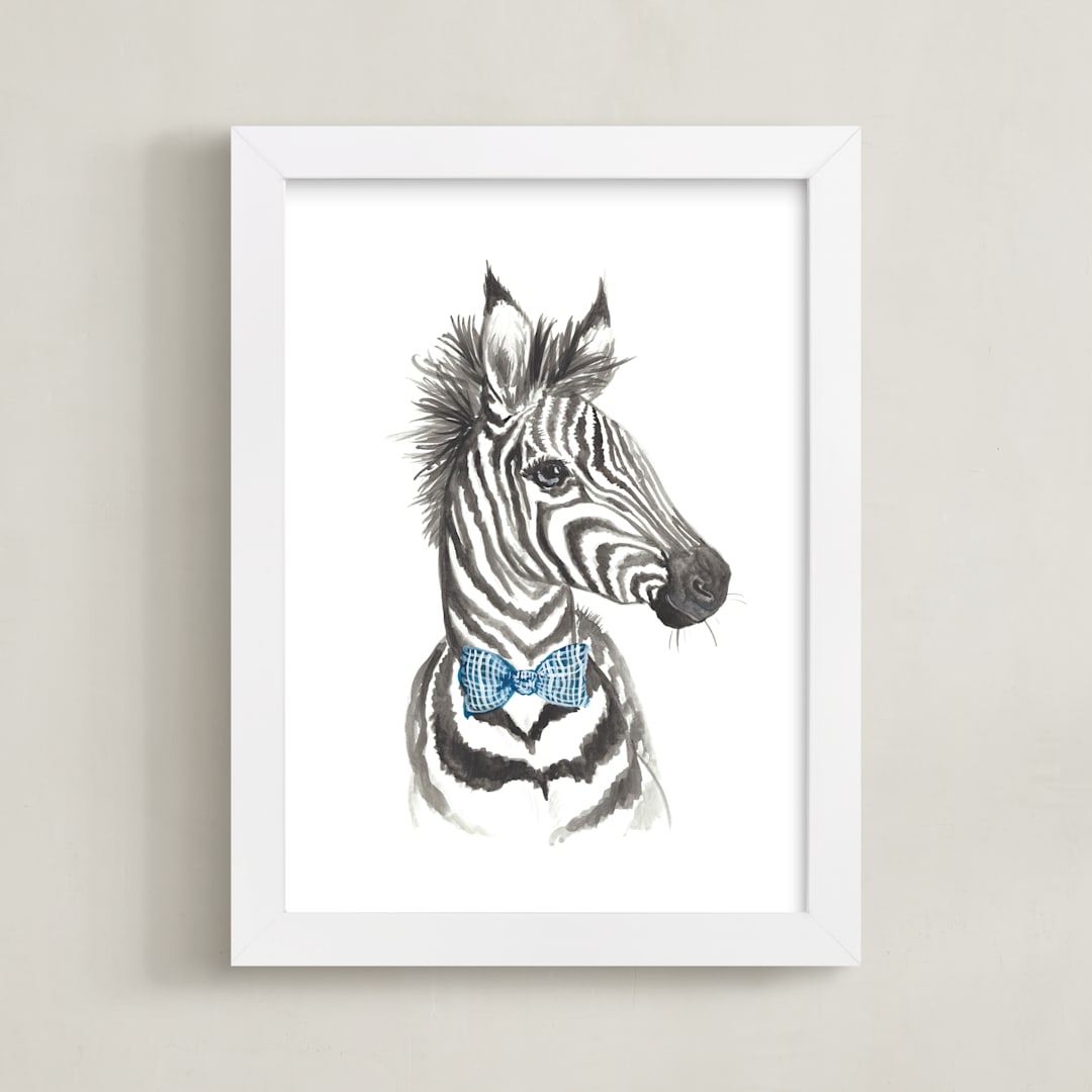 "Dapper Zebra" - Art Print in Tuxedo by Kristin Dills - Framed