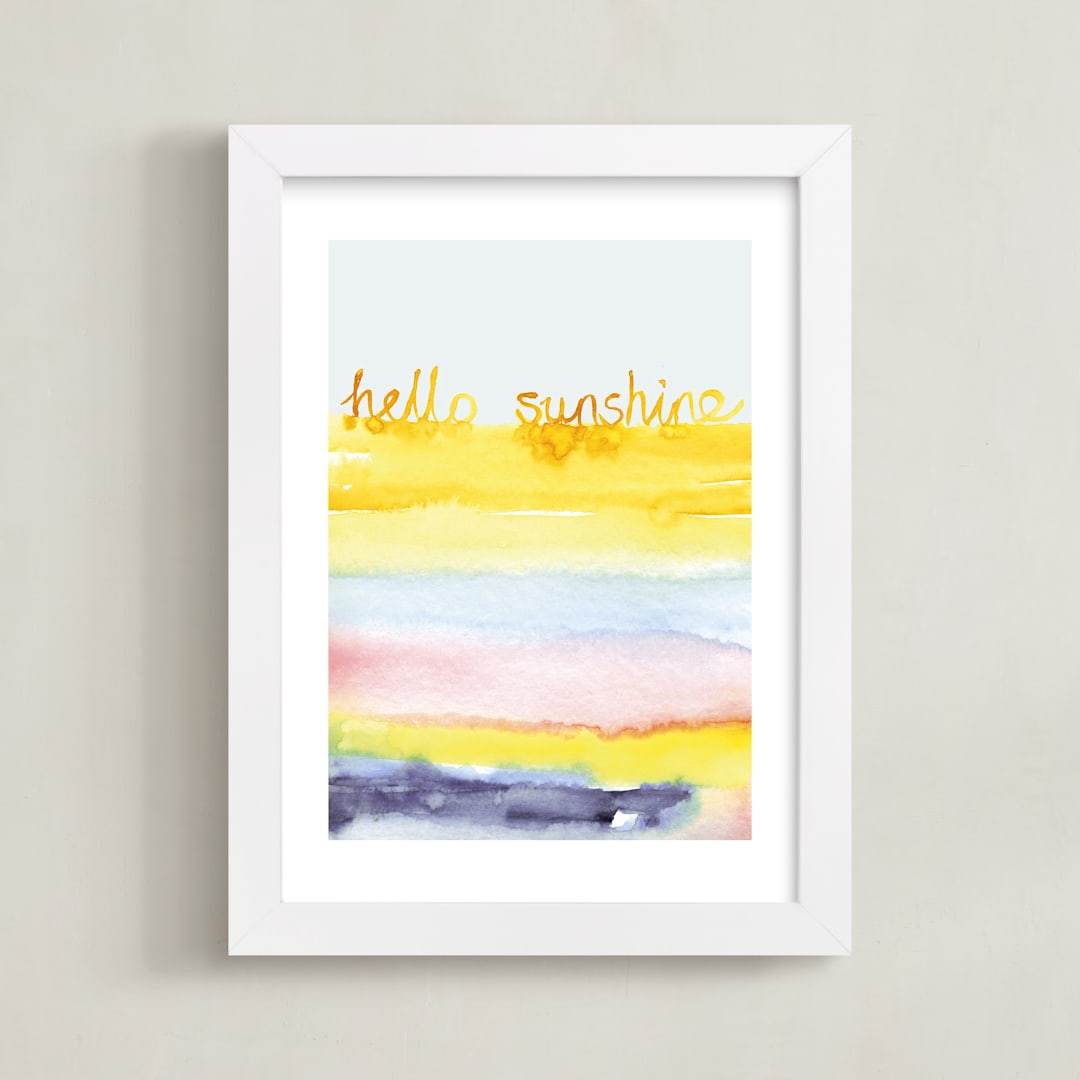 "Watercolor Hello Sunshine" - Art Print in Sunshine by Sonal Nathwani - Framed