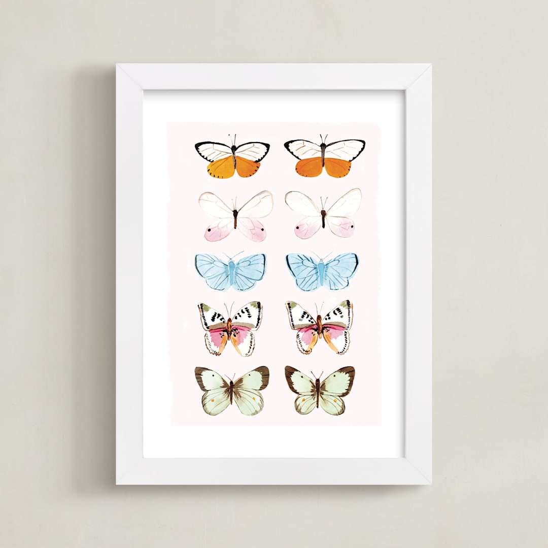 "Butterfly Study" - Art Print in Blush by Megan Kelso - Framed