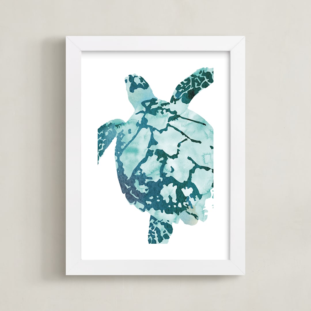 "Tropical Sea Turtle" - Art Print in Caribbean by Shirley Browning - Framed